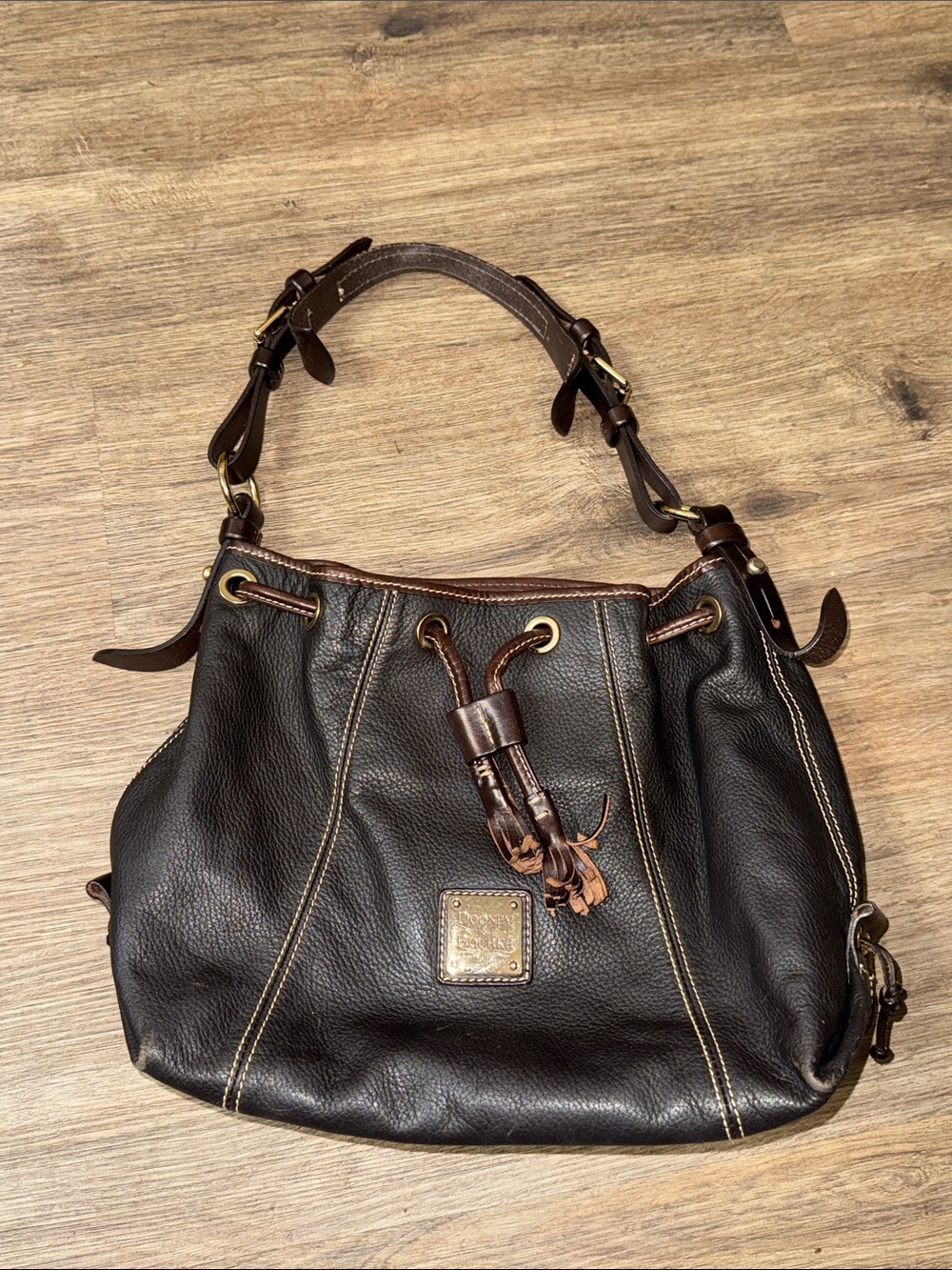 Dooney & Bourke Pebbled Leather Bucket Drawstring Bag